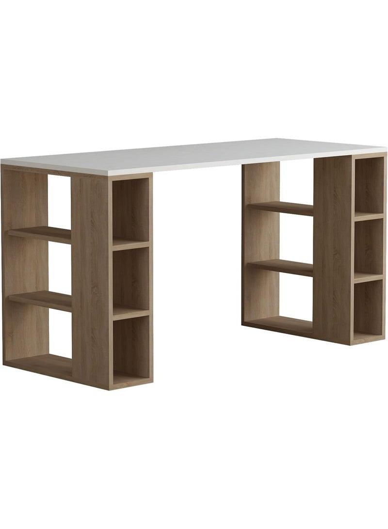 Decortie Colmar Working Table, Study Desk Multifunctional Use For Home And Office Simple, Modern And Stylish Design, D 60 x W 140 x H 75 cm, White - Brown Oak - Image 3